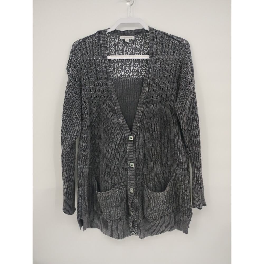 American Eagle Charcoal Gray V-neck Open Knit Cardigan Sweater Large